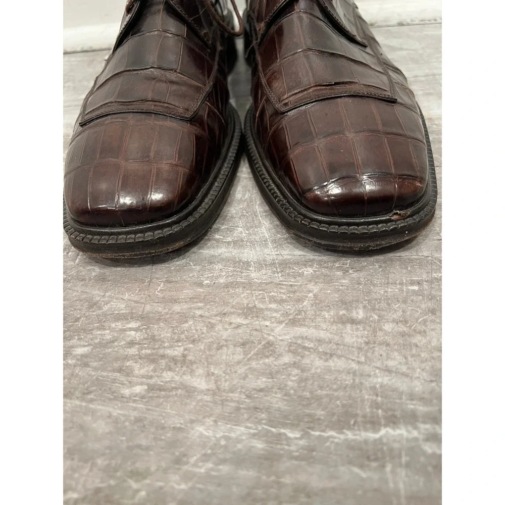 Bottino Mens Brown Genuine Alligator Leather Oxfords SZ 10 Made in Spain Luxury